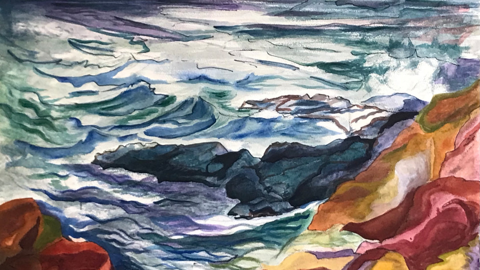 Stormy seas -a  full sheet watercolor from the Oregon coast #799