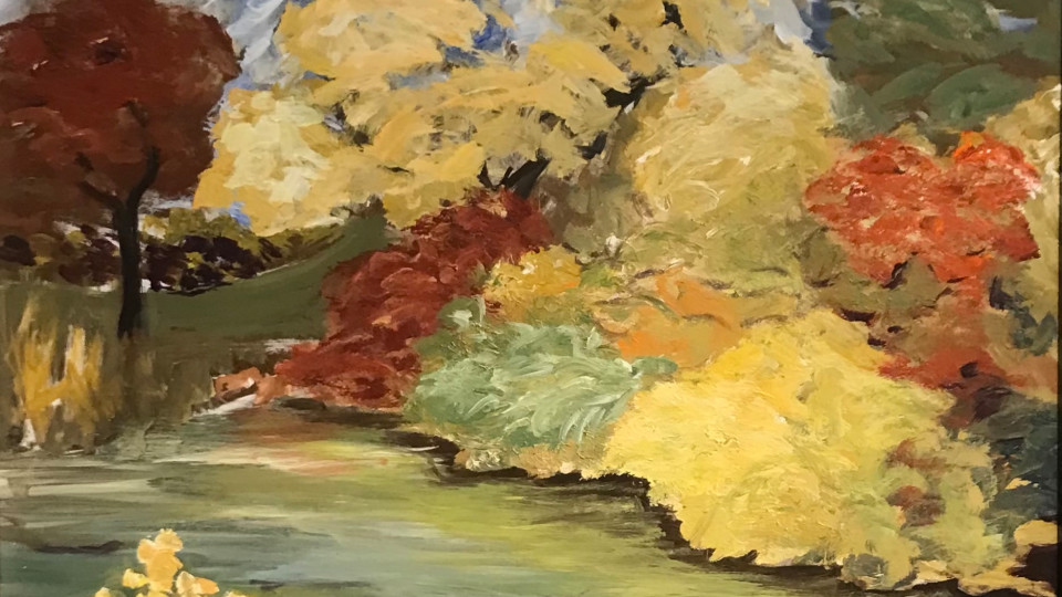 Fall on the River, 16” x 20” acrylic on panel