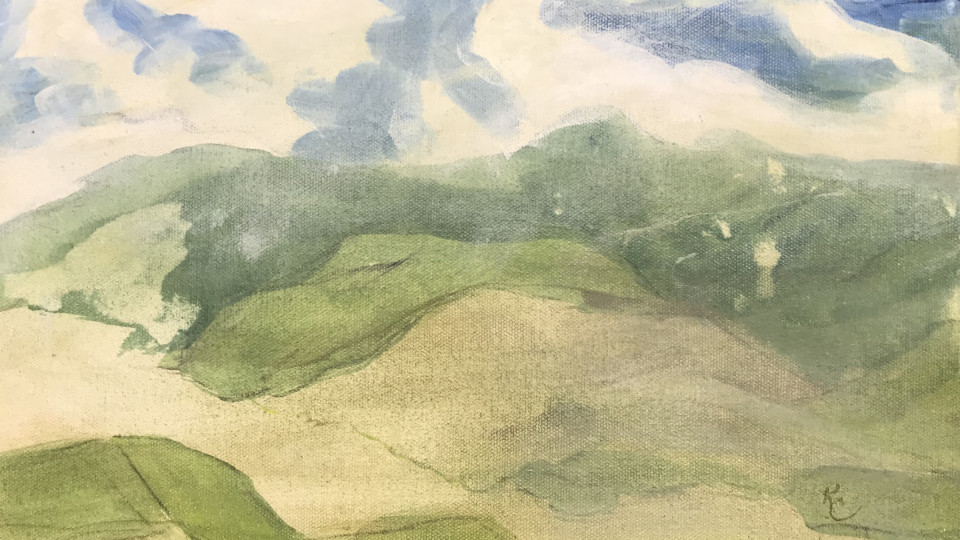 "Quiet Simplicity " is a view of the eastern hills in early summer- currently hanging in my loft Studio at Art Presence. It will move downstairs November  6 opening show. 