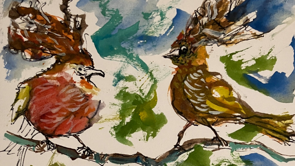 938- Friends, Bird Friends wc ink. ppr  5x5