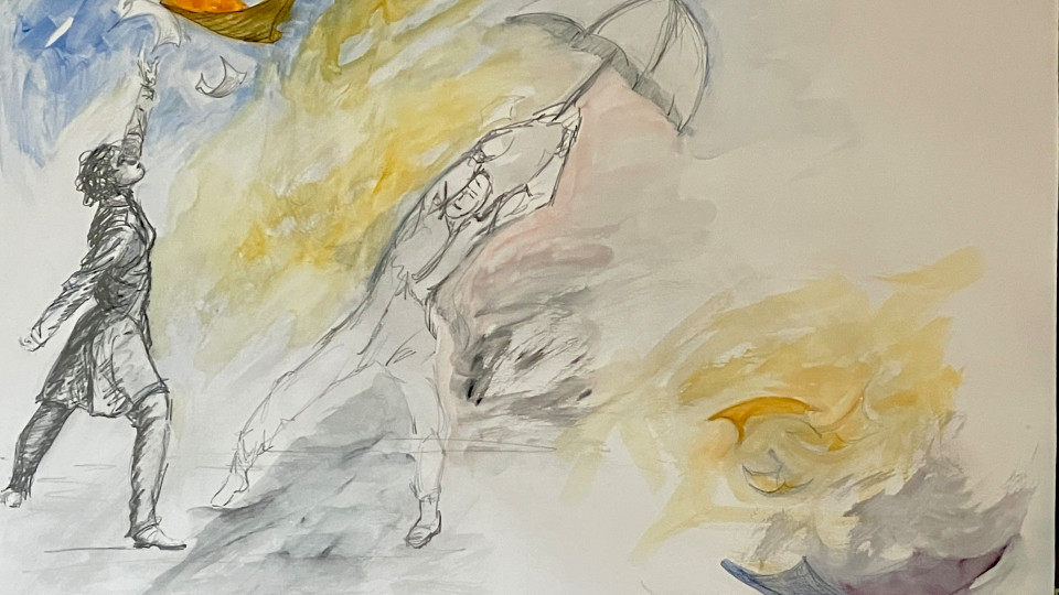 Drawing with graphite pencils, and charcoal then adding gouache, graphite,  and watercolor washes