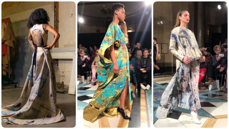 Parente's hand painted original textiles land on London Fashion Week runway.