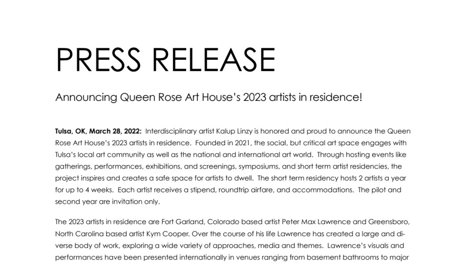 Queen Rose Art House Press Release