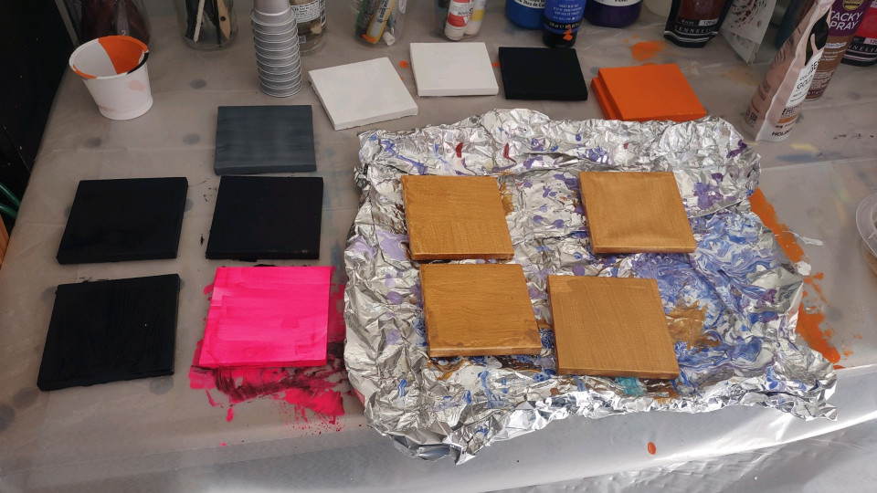 Starting work on 4” x 4” canvases …