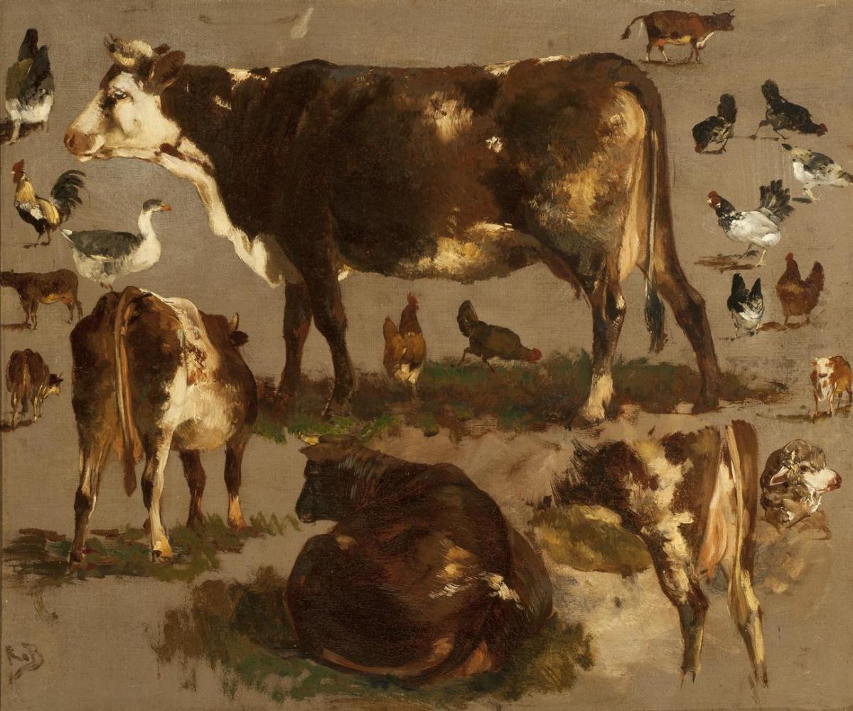 Studies of Cows, Hens, Roosters, a Goose and a Sheep by Rosa Bonheur 