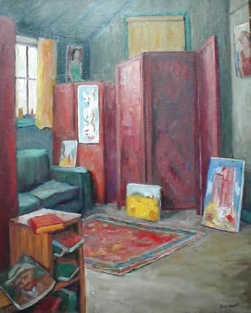 Interior Room with Red Screen and Paintings by Tunis Ponsen 