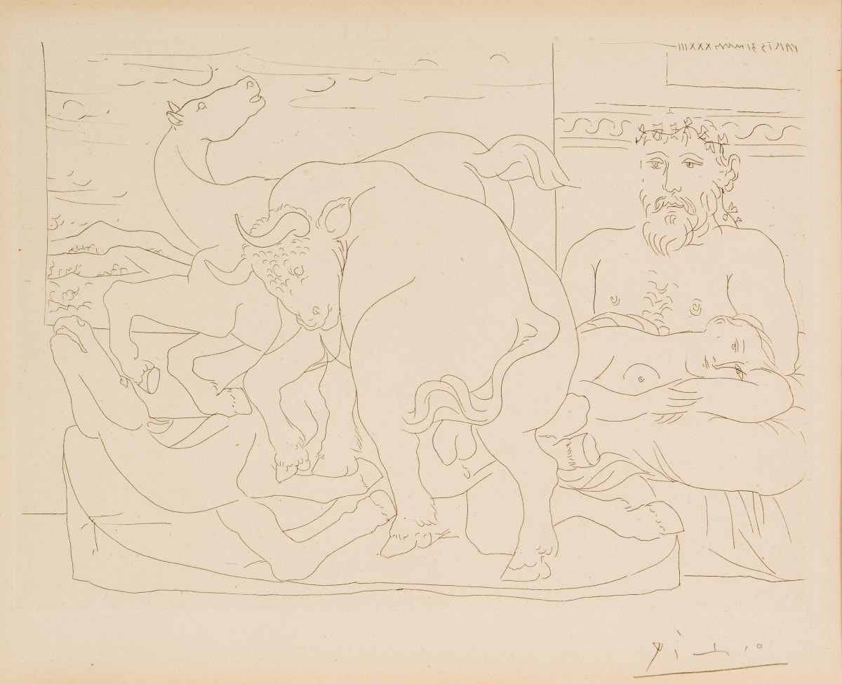 Le Repos du Sculpteur devant des Chevaux et un Taureau by Pablo Picasso 