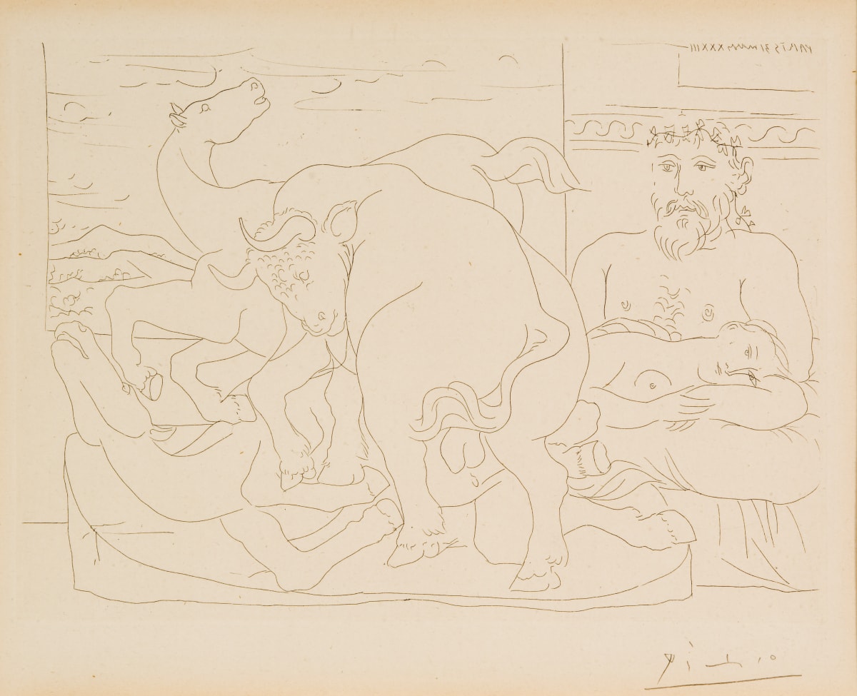 Le Repos du Sculpteur devant des Chevaux et un Taureau by Pablo Picasso 