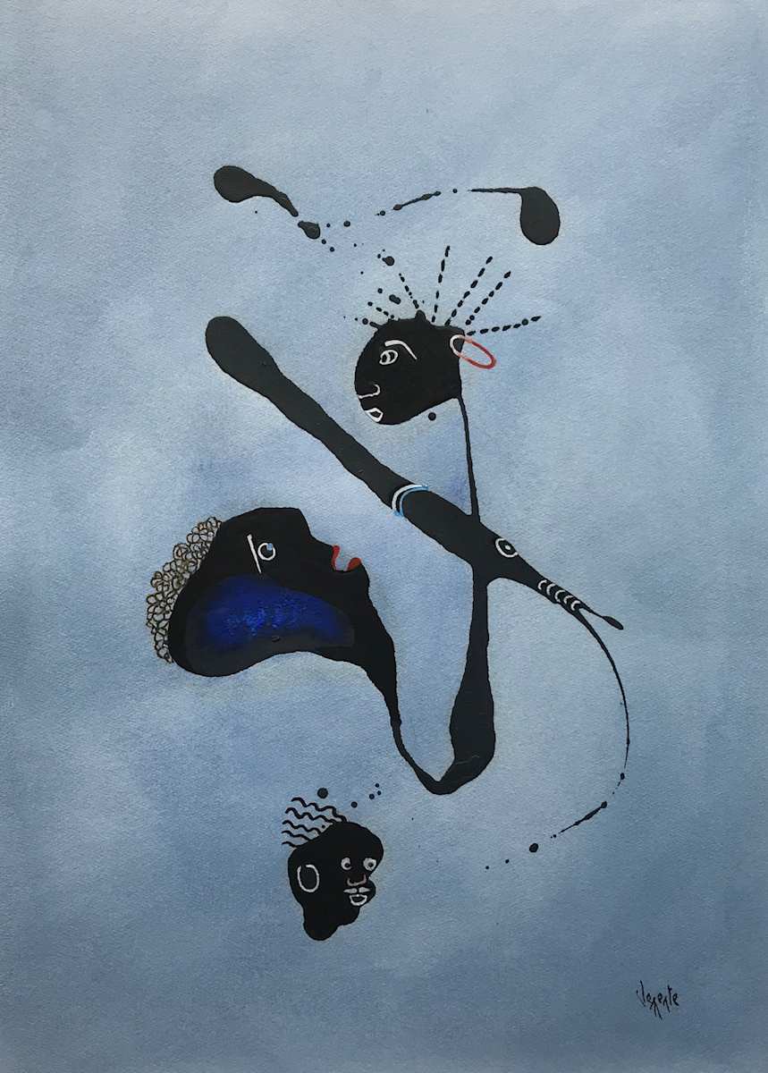 3 Black Heads on a Blue by Clemente Mimun, Image 1.