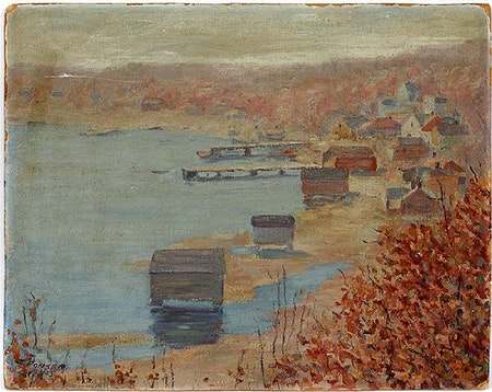 Shoreline with Boathouses by Tunis Ponsen, Image 1.