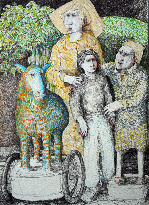 Lamb Cart and Man on Wheels by Eve Whitaker 