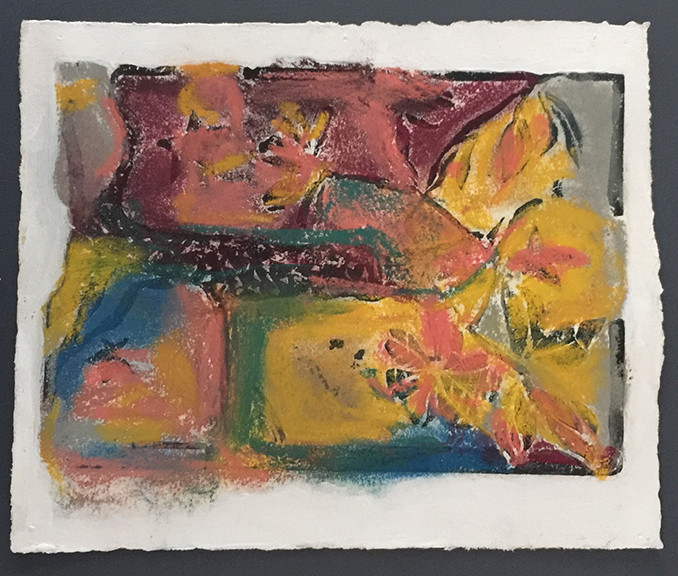 Beyond Linocut Series: Violet Sunset with Flower by Barbara Jacobs 