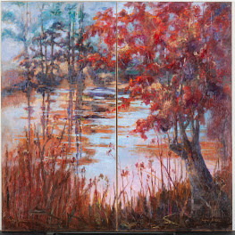 Autumn Reds at the Pond by Ingrid Bolton 