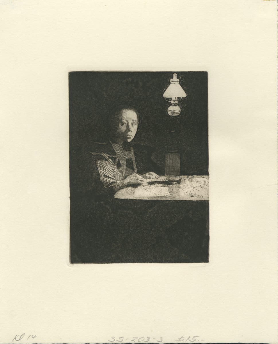 Self Portrait at Table by Käthe Kollwitz 