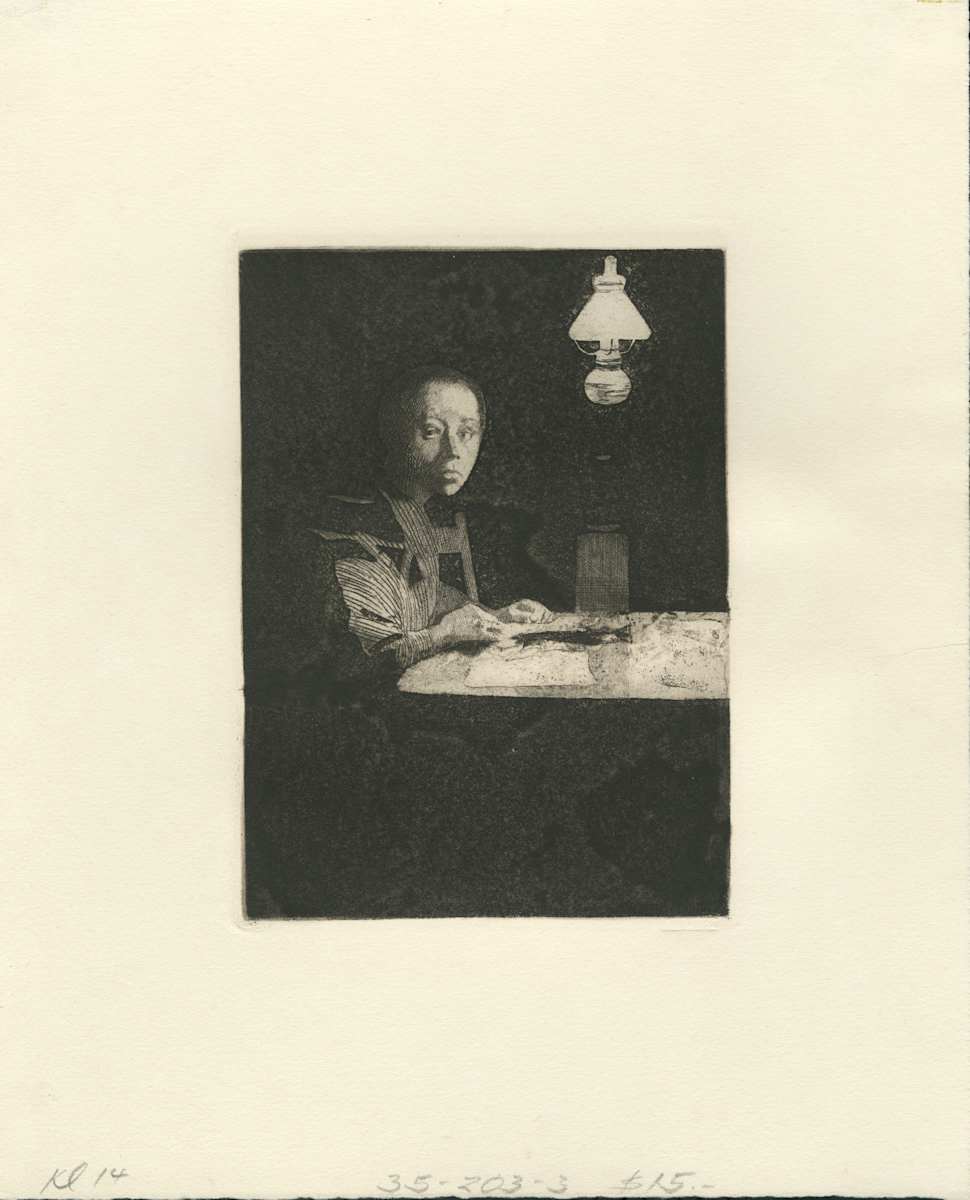 Self Portrait at Table by Käthe Kollwitz, Image 1.