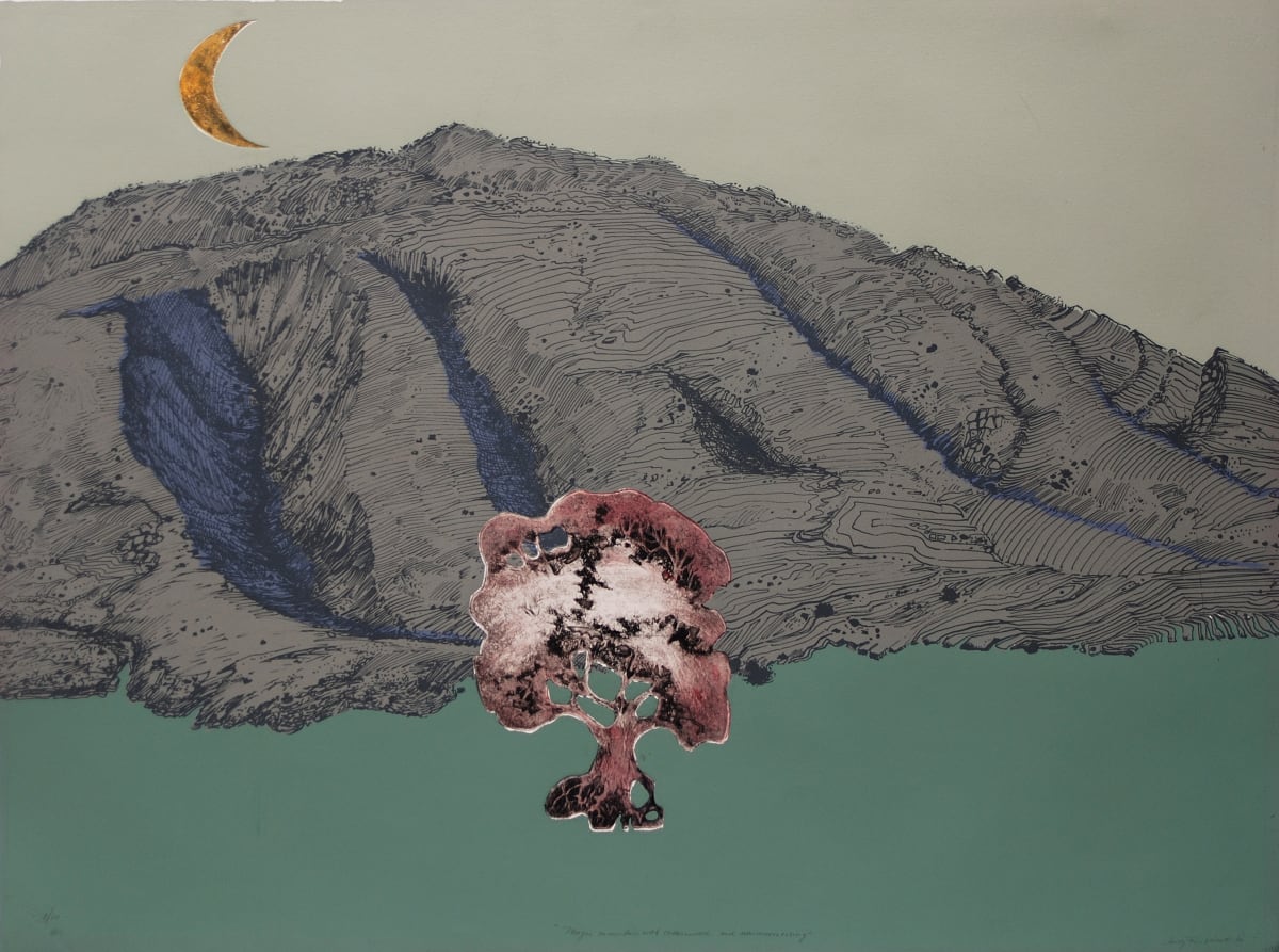 Magic Mountain with Cottonwood and New Moon Rising by Jerry West 