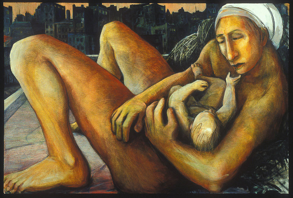 Woman and Child on the Roof by Eve Whitaker 