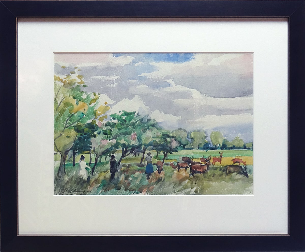 People and Deer, Richmond Park by Llewellyn Petley-Jones (1908-1986) 