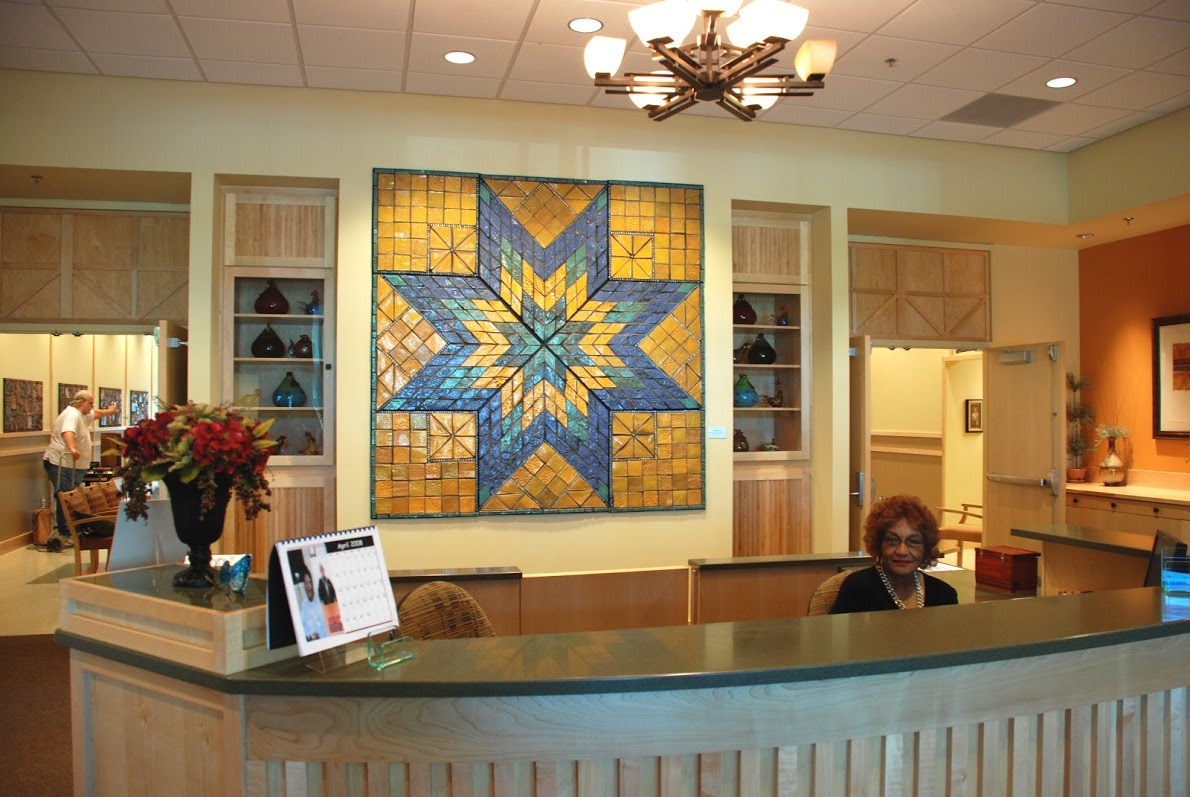 Clay quilt and clay panels by Helen Helwig 