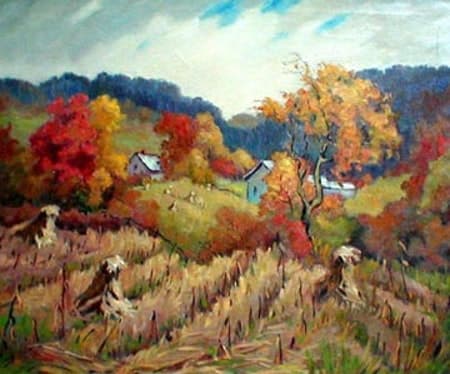 Autumn Landscape with Corn Shocks by Tunis Ponsen 