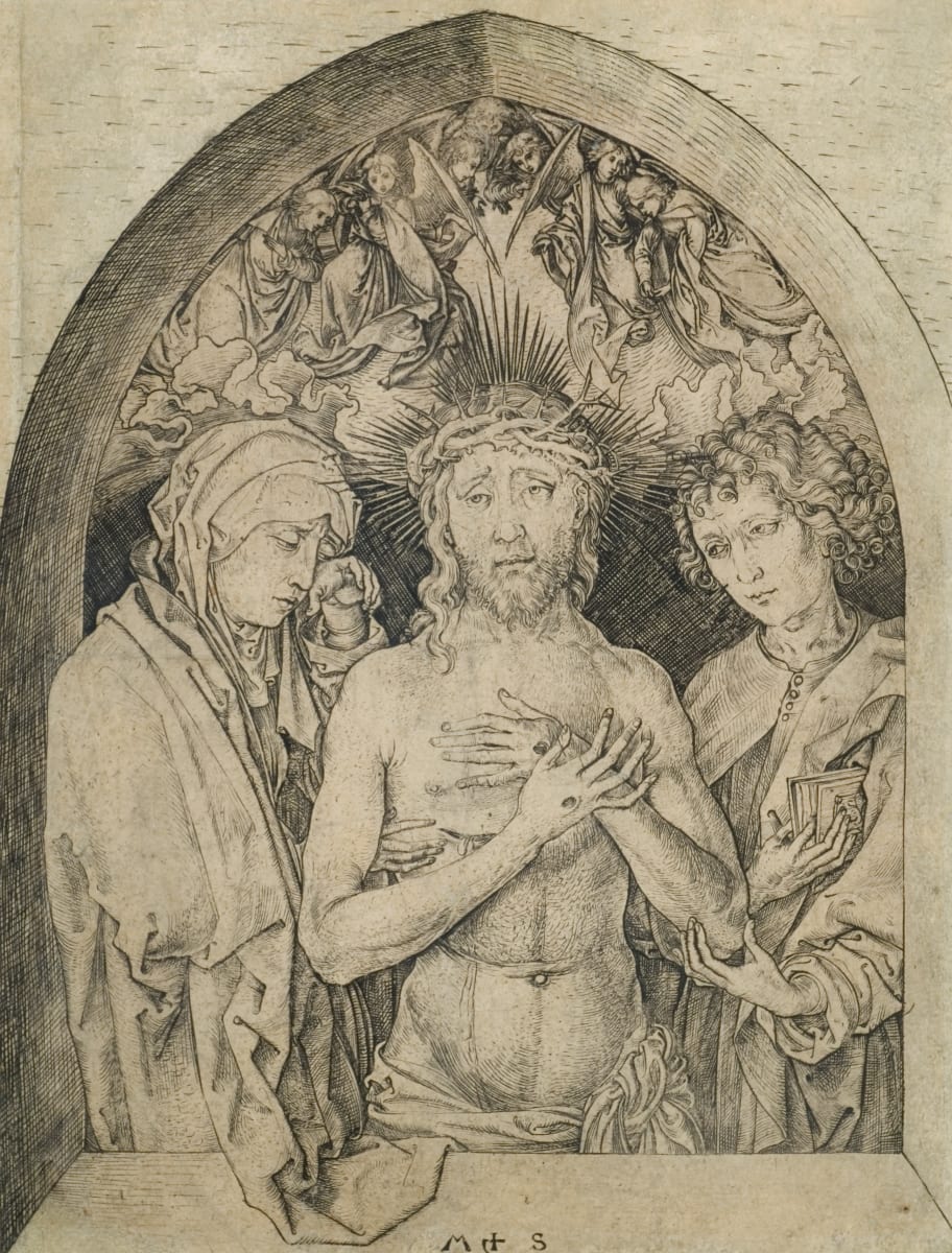 The Man of Sorrows with the Virgin and St. John by Martin Schongauer 