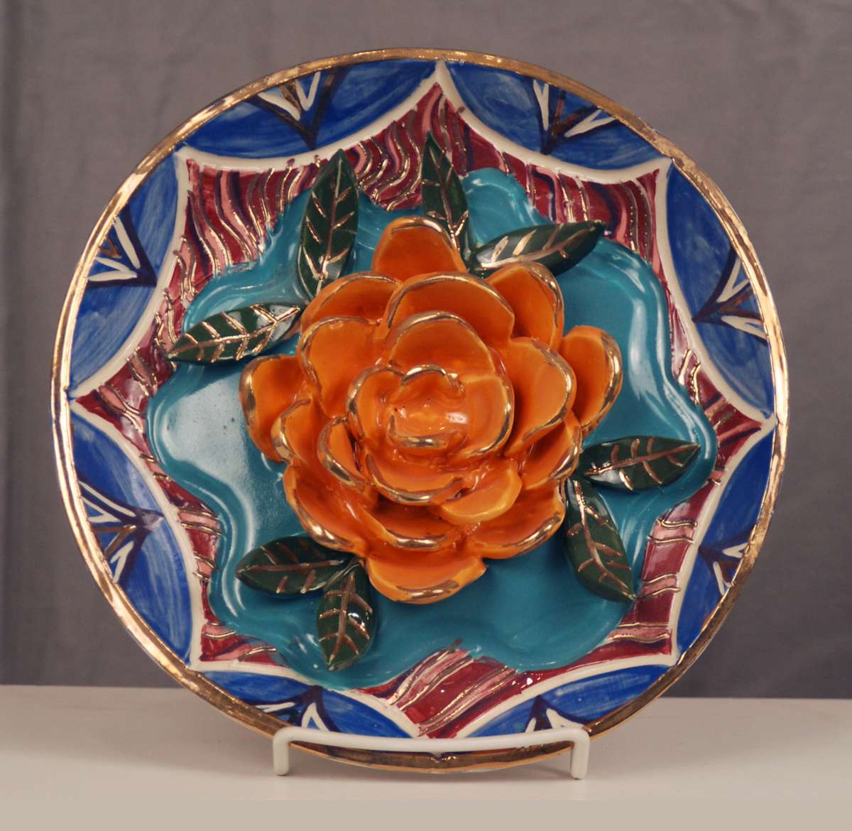 (orange flower on turquoise center) by Janet Hoelzel, Image 1.