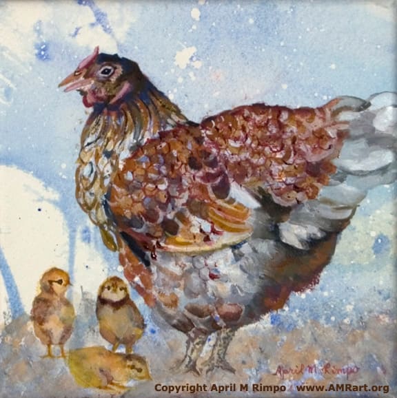 Hen with Chicks by April Rimpo 