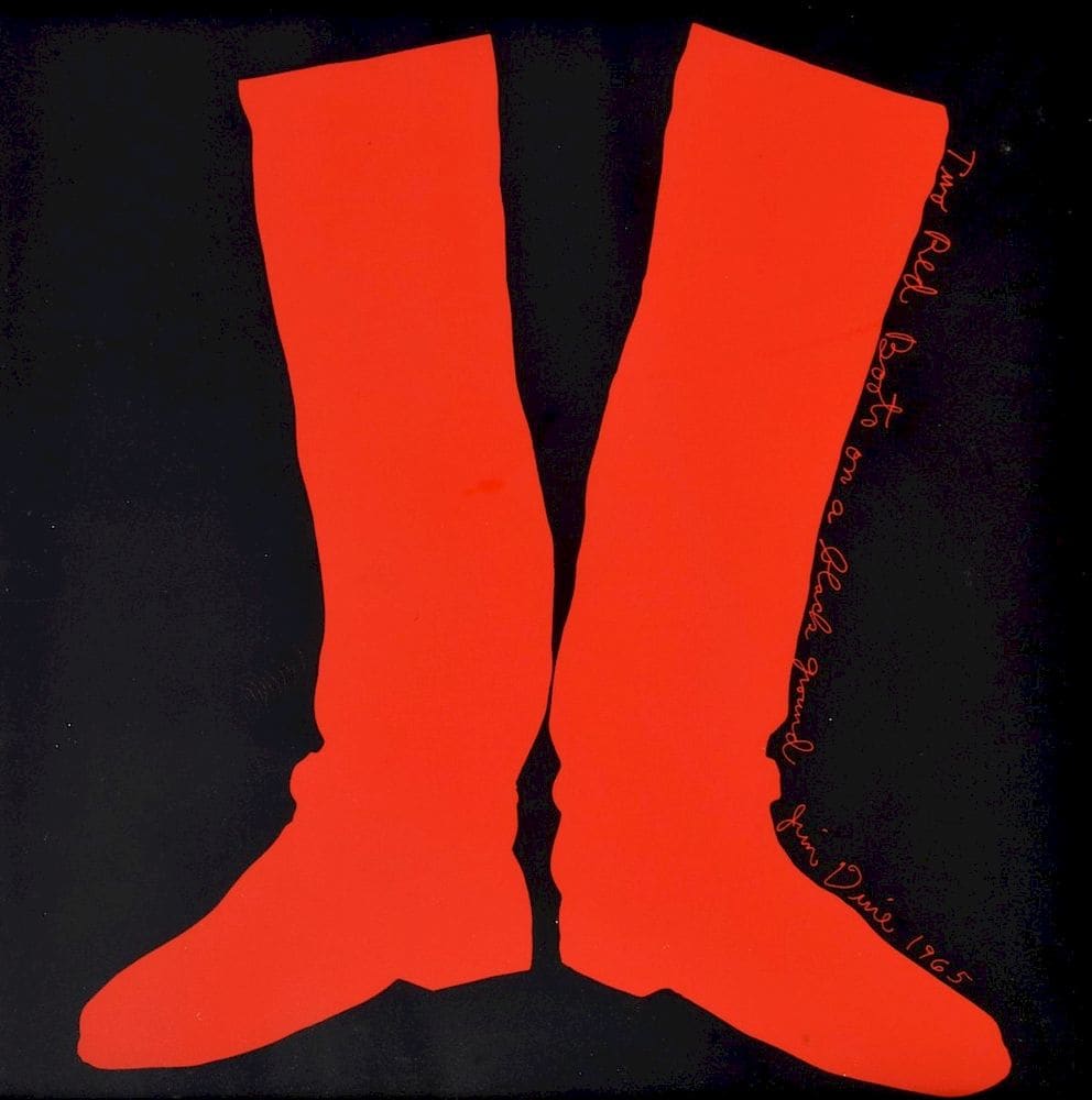 Two Red Boots on Black Ground by Jim Dine 