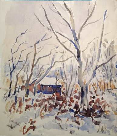 Cabin in the Winter Woods by Tunis Ponsen, Image 1.