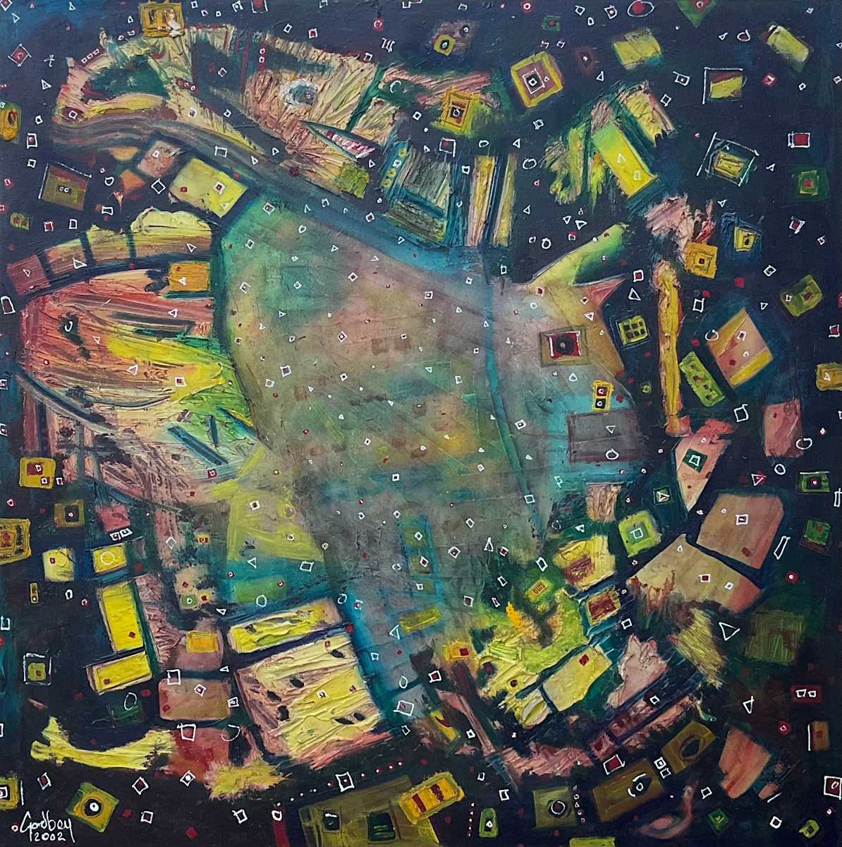 Lucky F#@+er by Matthew Godbey  Image: An abstract of my dog humping my cat named Lucky.