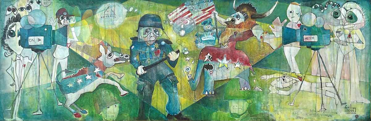 Confusion by Matthew Godbey  Image: My view of the political divide in the United States. Everyone is talking or watching others talk. Most aren’t really listening.