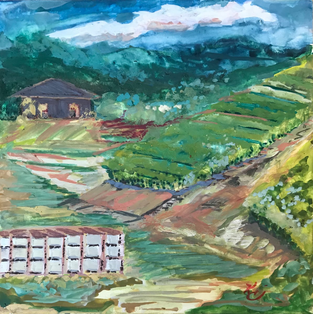 653- Orchards & VineyardsView Carpenter Hill Road -AAA by Katy Cauker  Image: Varnished for hanging without glass.