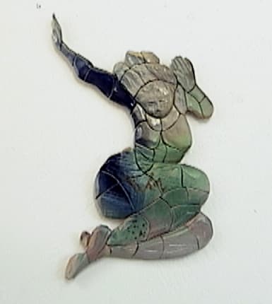 055- SOLD   Leap of Faith - Glazed Clay Bas-relief wall sculpture. by Katy Cauker  Image: Sold to The Rogue Valley Manor