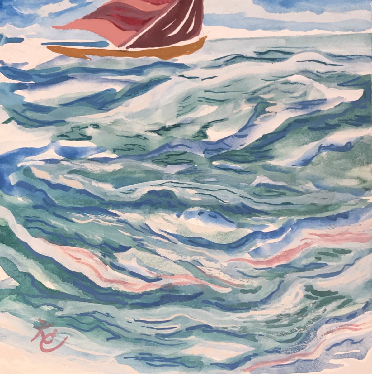 252 - Swimming in the Aquamarine by Katy Cauker  Image: Painted from memory of my swim in Waikiki Bay.