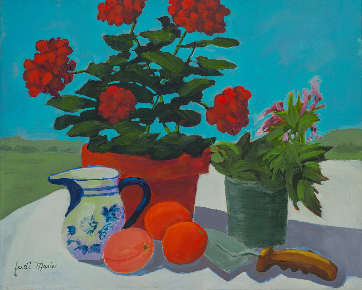 Geranium with Oranges and Peach by Judi Marie, Image 1.