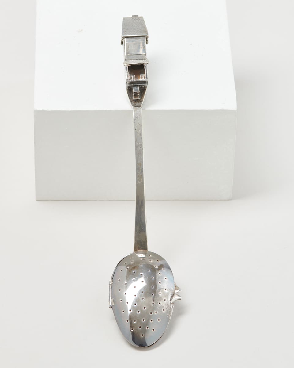 Sterling Tea Infuser with House Handle by Mary Ann Spavins, Image 3.