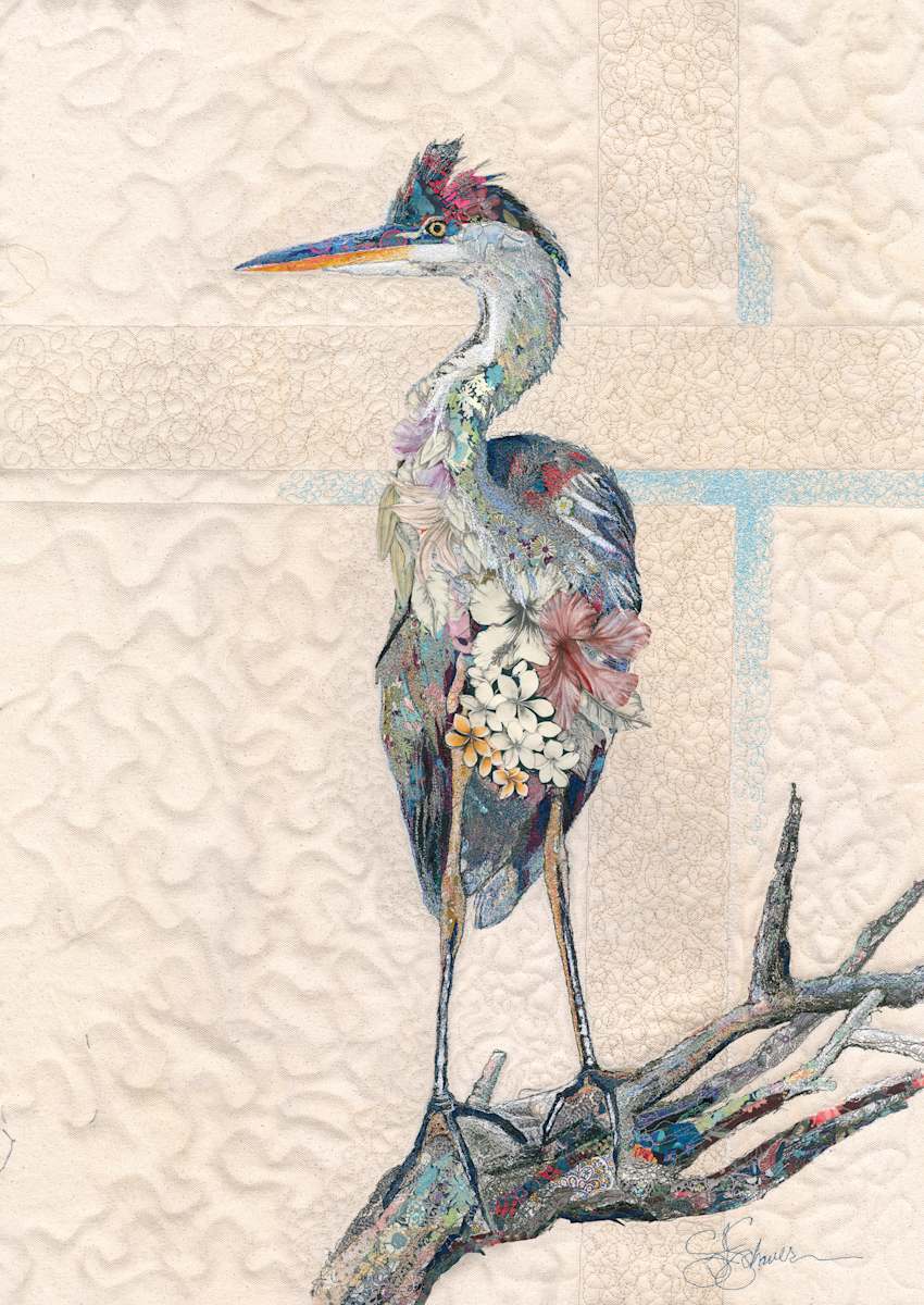 Floral Heron on Branch by Susan Fay Schauer 