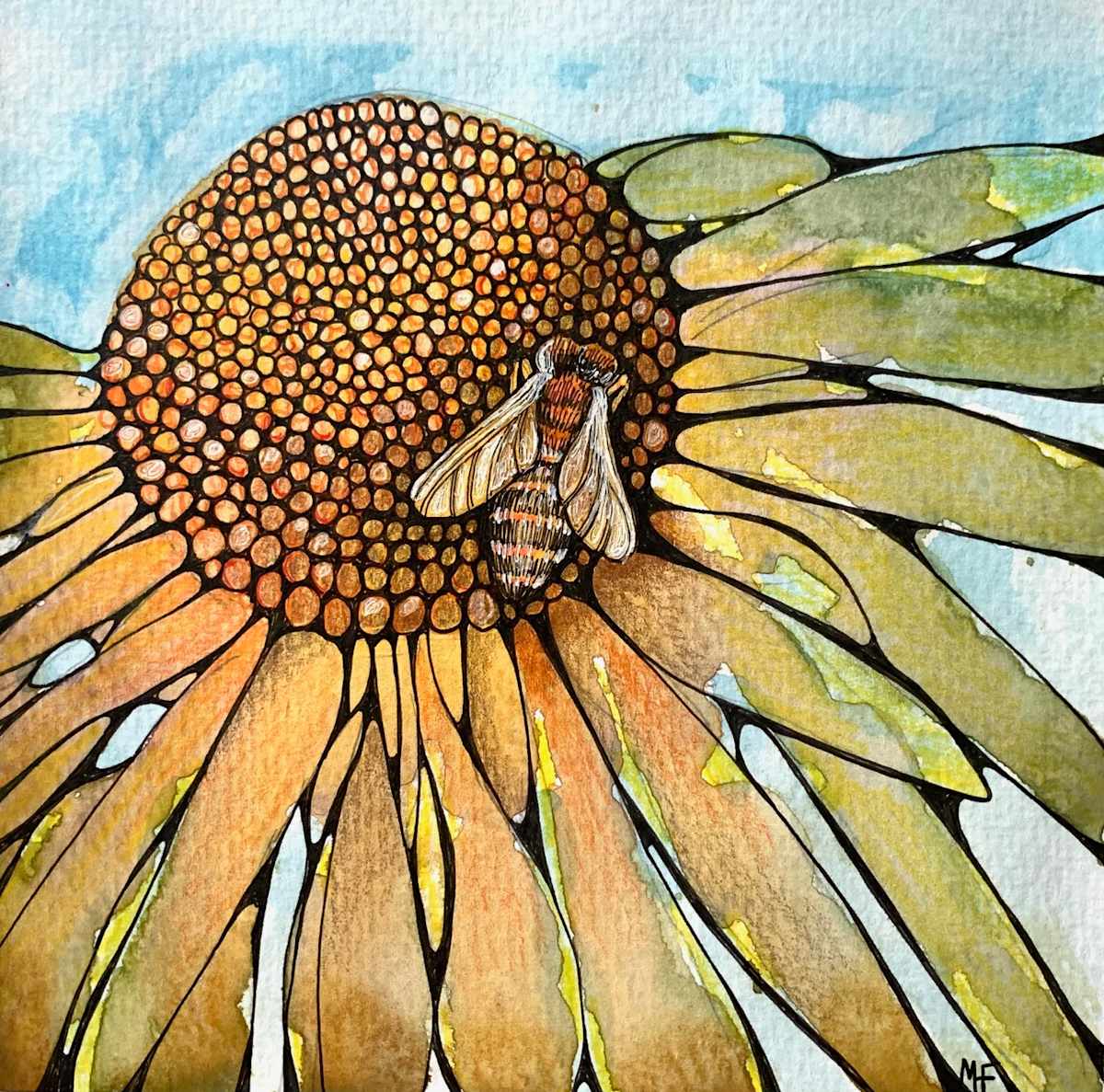 Sunflower & Bee by Mary Ford 