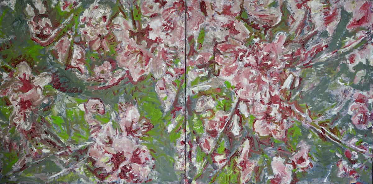 fleurs roses sur fond vert by Christoph Müller 