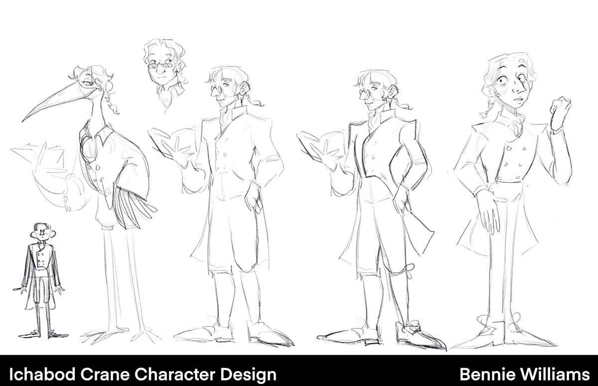 williams, digital illustration, 2023, sleepy hollow character design, ichabod crane by Bennie Williams 