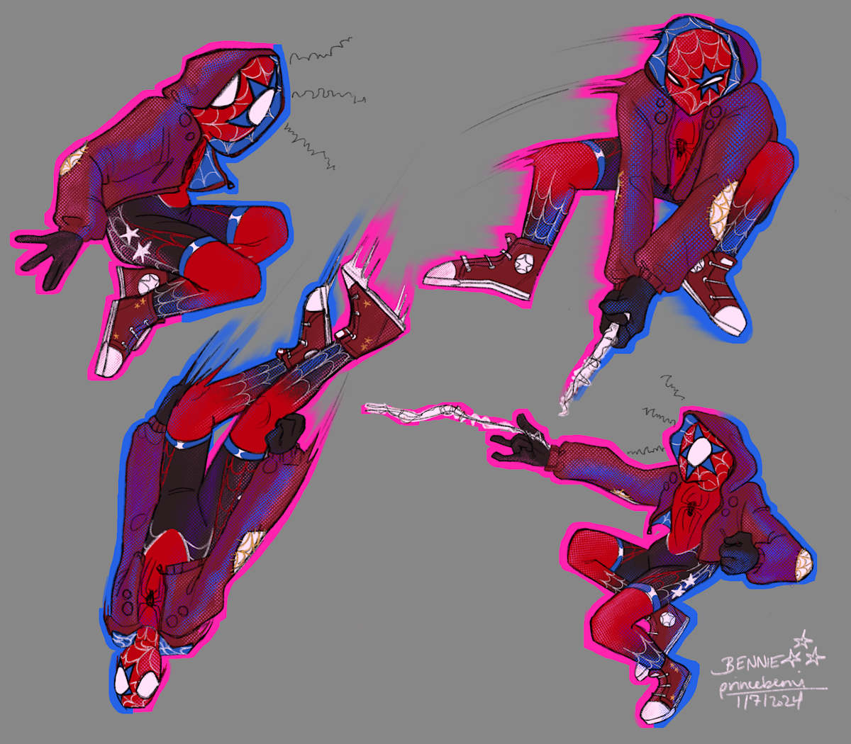 williams, digital illustration, 2024, spidersona pose play by Bennie Williams  Image: Spidersona based off Sony and Marvel's Spiderverse movies. 