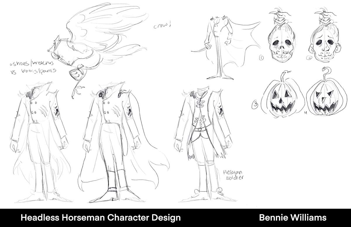 williams, digital illustration, 2023, sleepy hollow character design, the headless horseman by Bennie Williams 