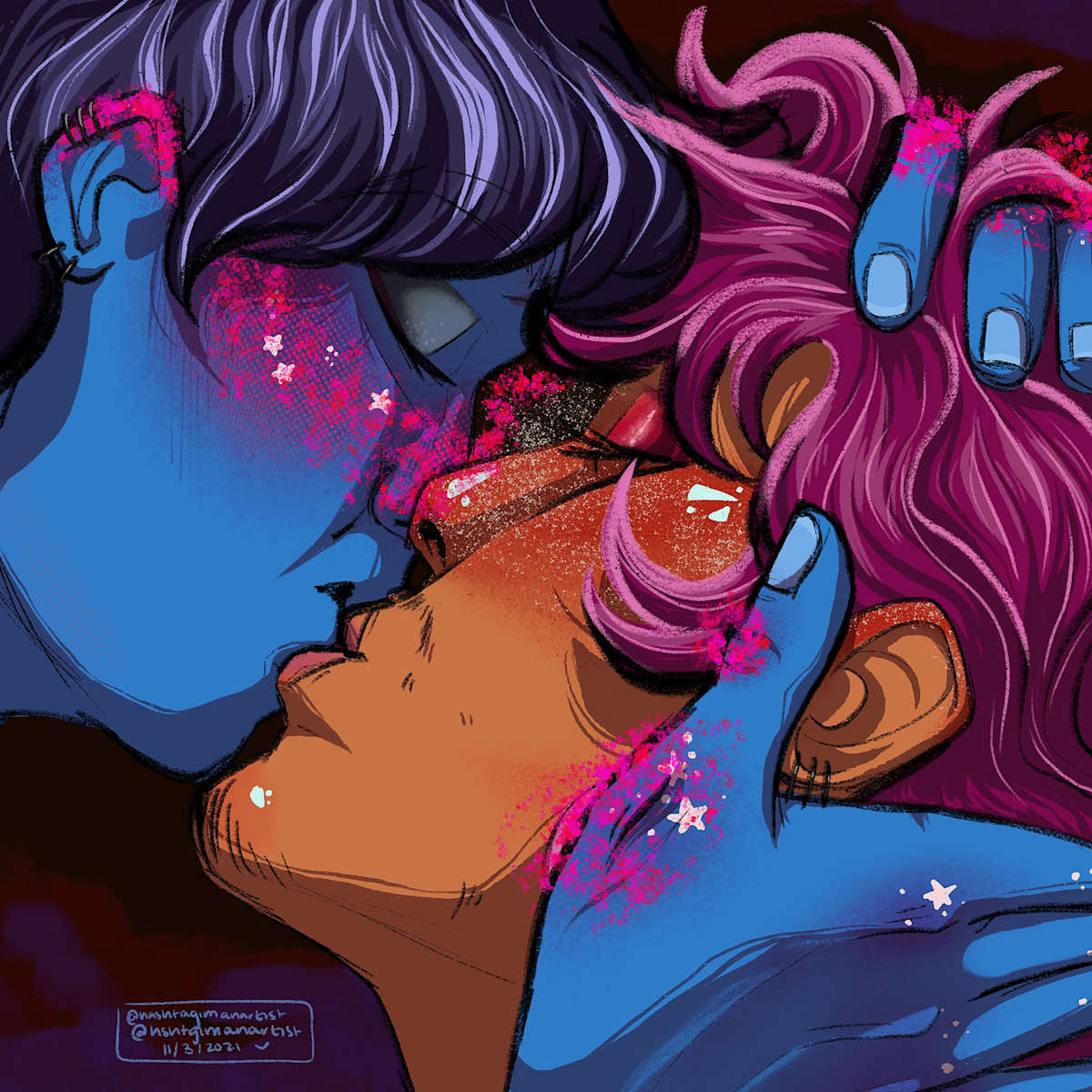 williams, digital illustration, 2021, the kiss by Bennie Williams 