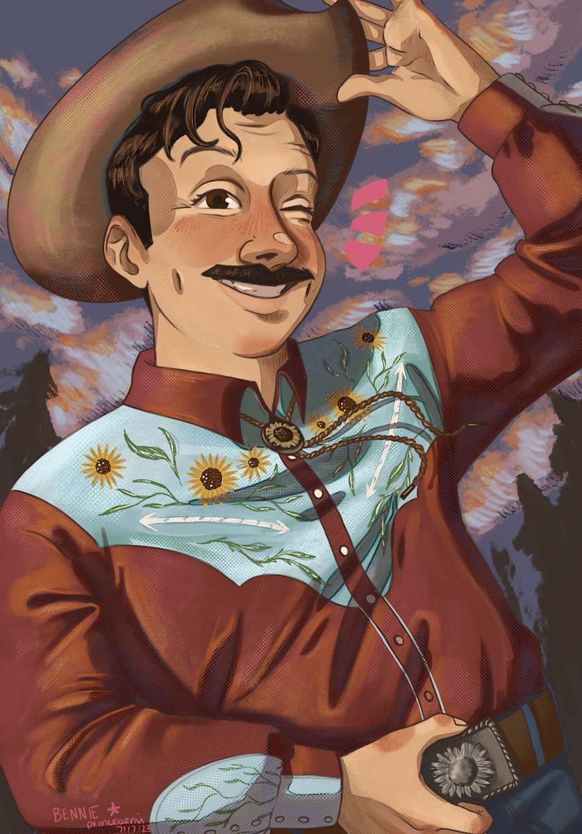 williams, digital illustration, 2023, cowboy by Bennie Williams 