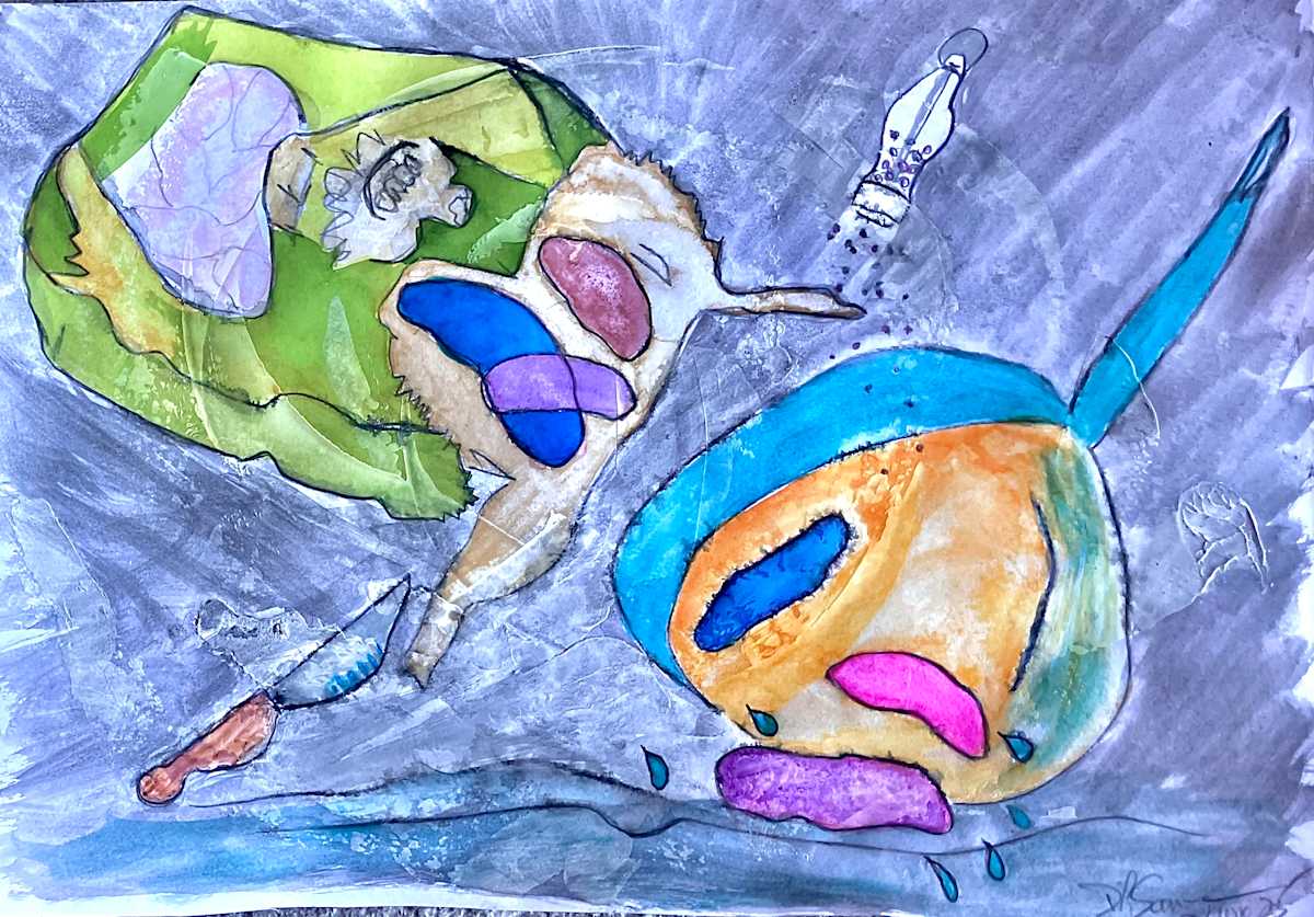 Potatoes by Danièle Lamarche-Sarvia neo figurativism, figurative expressionism  painter  Image: sketch