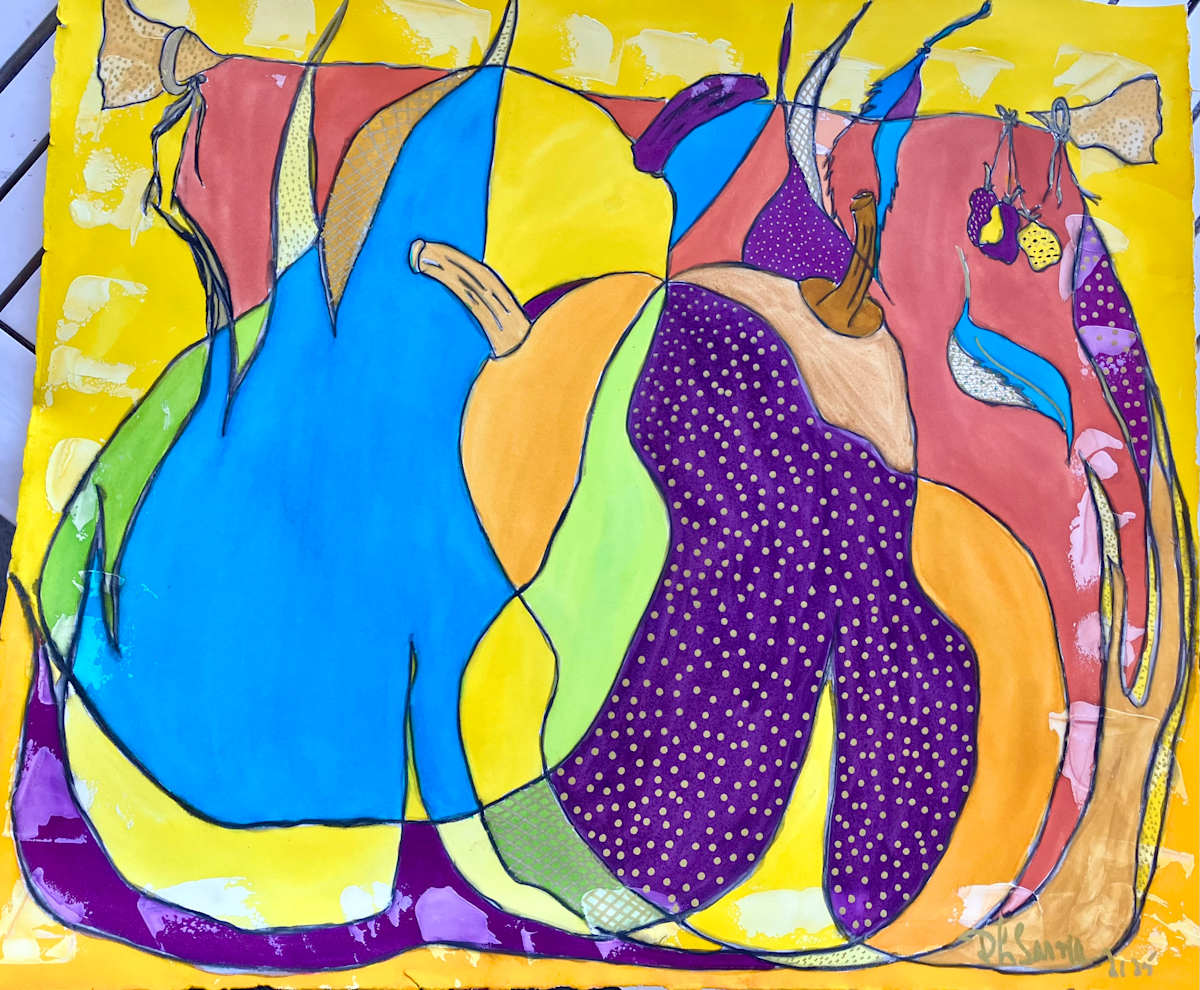 Pears on Fire by Danièle Lamarche-Sarvia neo figurativism, figurative expressionism  painter  Image: dancing pears