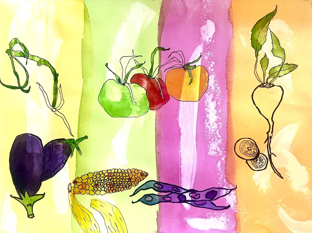 veges poster by Danièle Lamarche-Sarvia neo figurativism, figurative expressionism  painter  Image: it could be eat well 