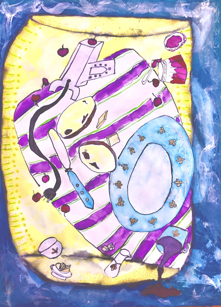 Breakfast in Bed by Danièle Lamarche-Sarvia neo figurativism, figurative expressionism  painter  Image: oh what a mess it was