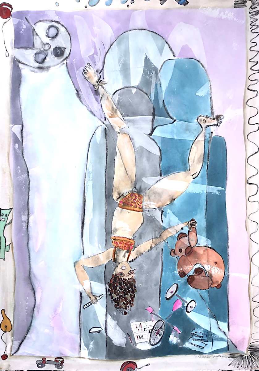 Childhood by Danièle Lamarche-Sarvia neo figurativism, figurative expressionism  painter  Image: Shine Loud group exhibition group 
one of the most dramatic art piece done exhibited at AFTM Fortitude Valley