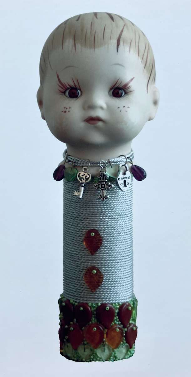 Le Hochet by Figurative expressionist painter Danièle Lamarche-Sarvia  Image: Le Hochet porcelain, glass beads, ceramic same era  assemblage